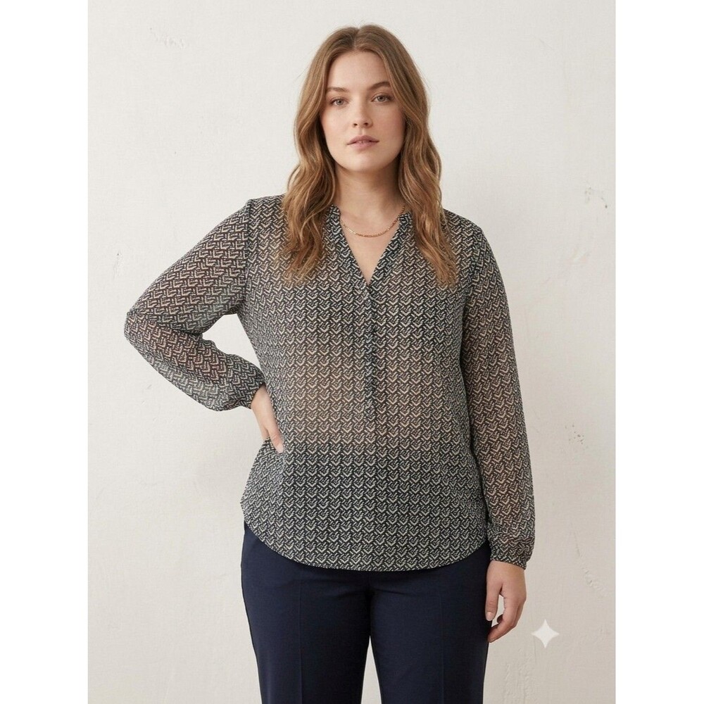 ANA A New Approach Top Womens 3X Black Semi-Sheer roll tab LS Pullover Boho